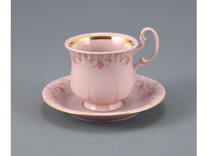 Čajový šálek s podšálkem, Monika, 0,20 l, růžový porcelán, kytičky, Leander