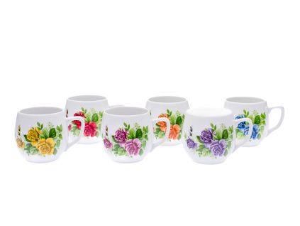 Sada hrnků, 0,3 l, Český porcelán Dubí, Baňák, růže, 6 ks