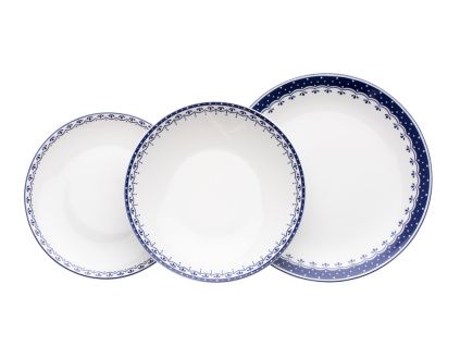 Talířová souprava, český porcelán, HyggeLine, modrá, Leander, 12 d.