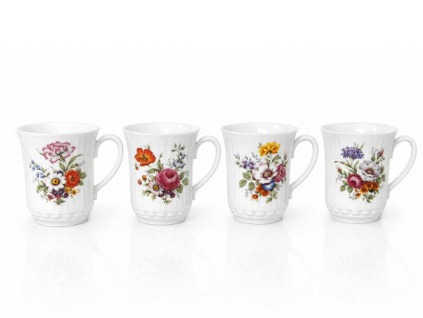 Sada hrnků Derby, 0,25 l, pestré květy, 4 ks, Český porcelán